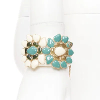 Pre-owned Chanel 2014 Paris-dubai Floral Gripoix Gold-tone Textured Cc Flowers Cuff Bangle In Multiple