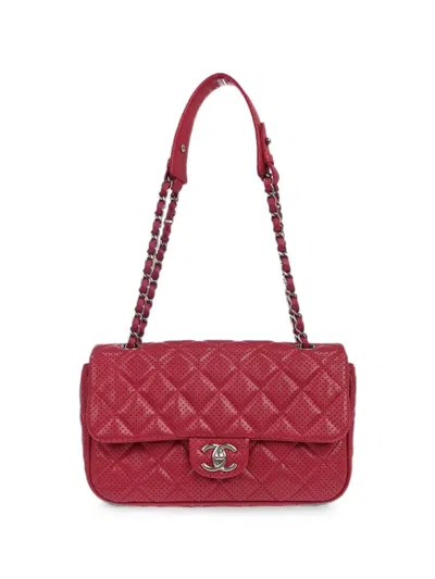 Pre-owned Chanel 2014 Perforated Quilted Shoulder Bag In Red