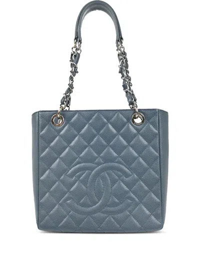 Pre-owned Chanel 2014 Petite Shopping Tote Bag In Blue