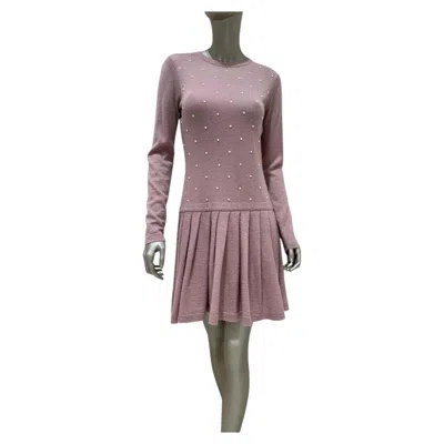 Pre-owned Chanel 2014 Pink & White Pearl Mohair-cashmere Dress Sz.38