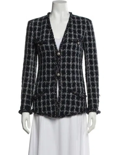 Pre-owned Chanel 2014 Plaid Print Blazer In Blue