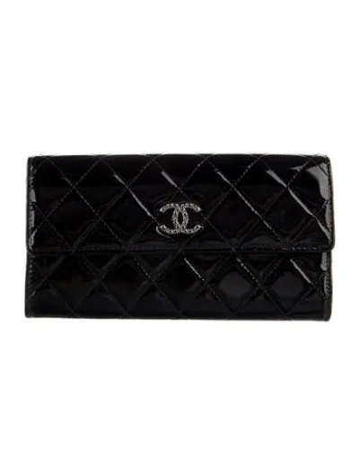 Pre-owned Chanel 2014 Quilted Brilliant Flap Wallet Trifold Wallet In Black