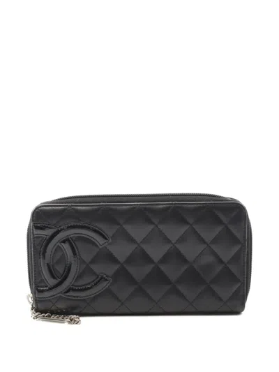 Pre-owned Chanel 2014 Quilted Cambon Line Wallet In Black