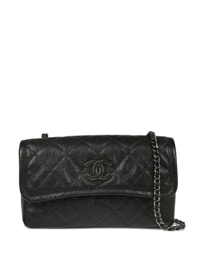Pre-owned Chanel 2014 Quilted Leather Shoulder Bag In Black