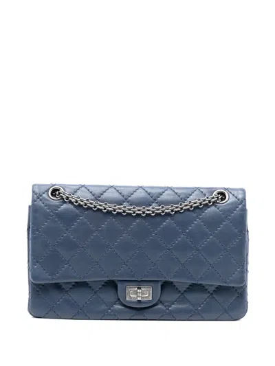 Pre-owned Chanel 2014 Reissue 2.55 Aged Calfskin Double Flap 226 Shoulder Bag In Blue