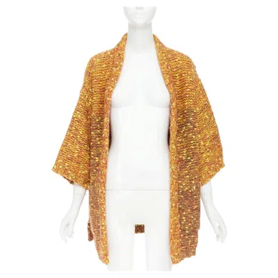 Pre-owned Chanel 2014 Runway Marigold Yellow Heavy Knit Oversized Cardigan Coat Fr36 S