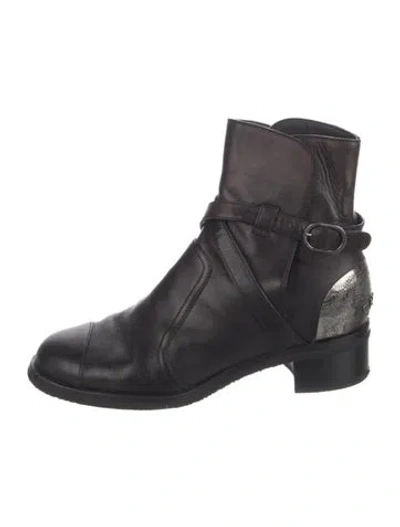 Pre-owned Chanel 2014 Signature Logo Moto Boots In Black