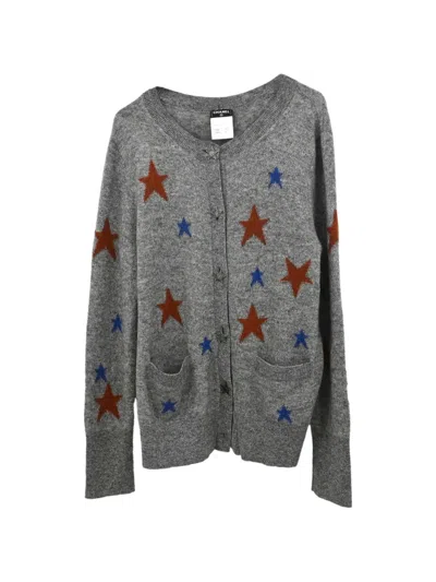 Pre-owned Chanel 2014 Star-intarsia Button-up Cardigan In Grey