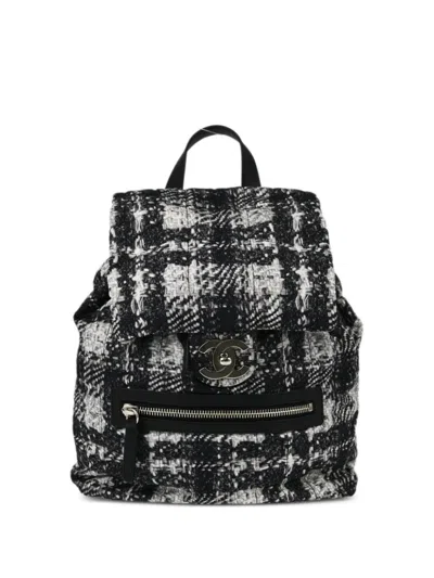 Pre-owned Chanel 2014 Tweed Backpack In Black