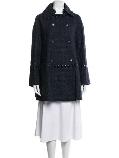 Pre-owned Chanel 2014 Tweed Coat In Blue