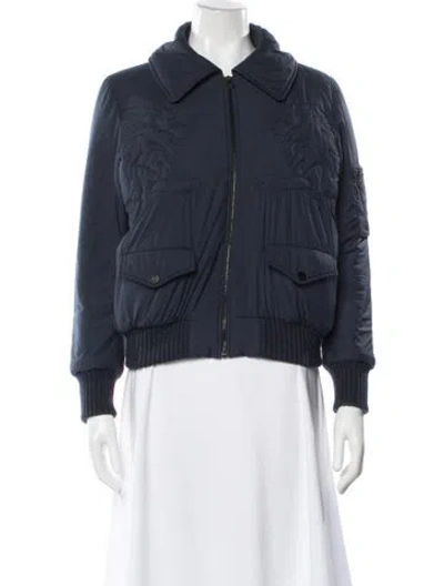 Pre-owned Chanel 2014 Tweed Pattern Bomber Jacket In Blue