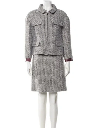Pre-owned Chanel 2014 Tweed Pattern Skirt Suit W/ Tags In Blue