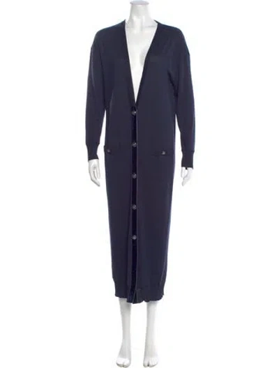 Pre-owned Chanel 2014 V-neck Sweater In Blue