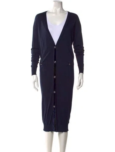 Pre-owned Chanel 2014 V-neck Sweater In Blue