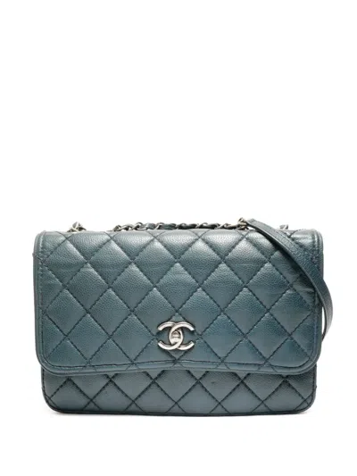 Pre-owned Chanel 2014 Wallet On Chain Shoulder Bag In Blue