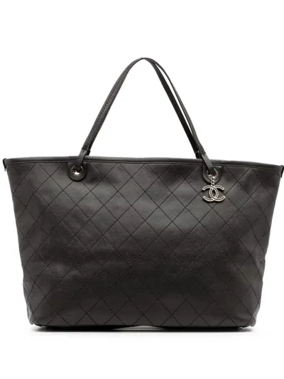 Pre-owned Chanel 2014 Xl Quilted Caviar Shopping Fever Tote Bag In Black