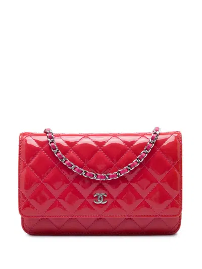 Pre-owned Chanel 2014-2015 Bicolor Classic Patent Wallet On Chain Crossbody Bag In Pink