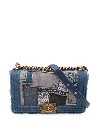 Pre-owned Chanel 2014-2015 Boy  Patchwork Shoulder Bag In Blue
