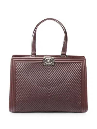 Pre-owned Chanel 2014-2015 Boy Chevron-quilted Tote Bag In Red
