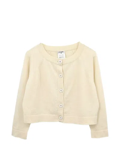 Pre-owned Chanel 2014-2015 Button-up Cashmere Cardigan In Neutrals