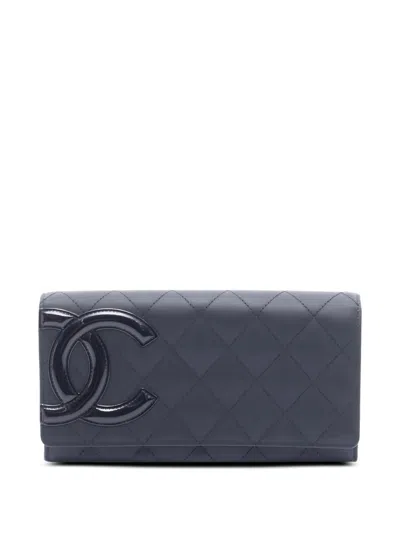 Pre-owned Chanel 2014-2015 Cambon Line Bi-fold Long Wallet In Black