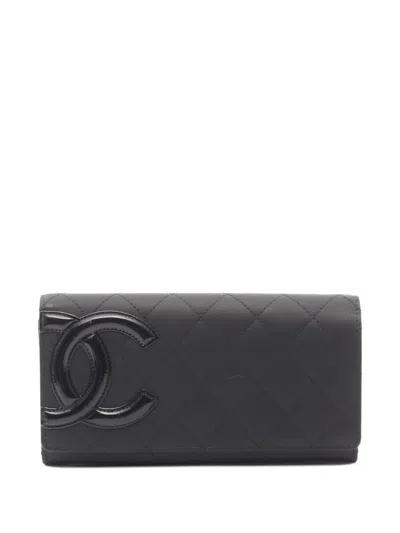 Pre-owned Chanel 2014-2015 Cambon Quilted Leather Wallet In Black