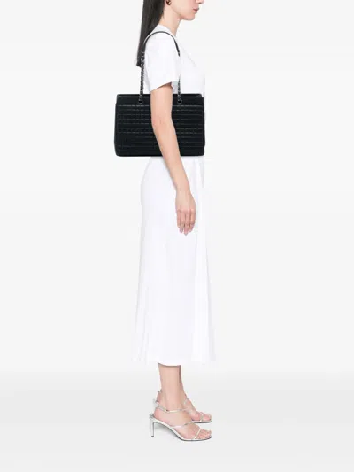 Pre-owned Chanel 2014-2015 Cc Bubble Quilt Iridescent Calfskin Chain Tote Bag In Black