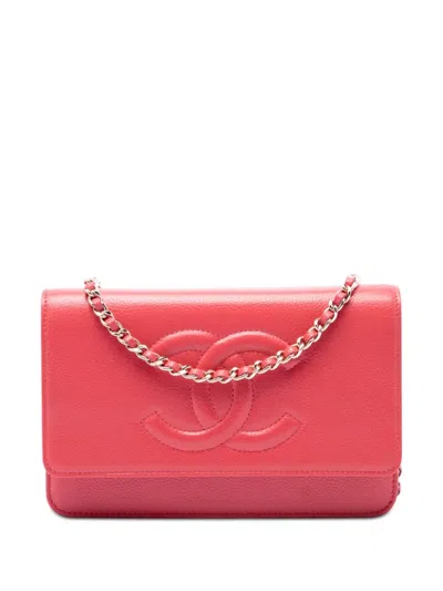 Pre-owned Chanel 2014-2015 Cc Caviar Wallet On Chain Crossbody Bag In Pink