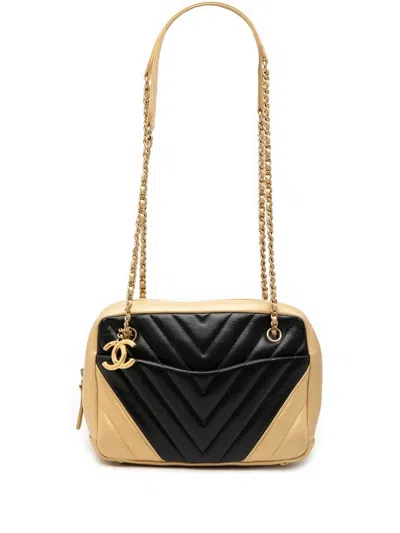 Pre-owned Chanel 2014-2015 Cc Chevron Lambskin Camera Shoulder Bag In Black