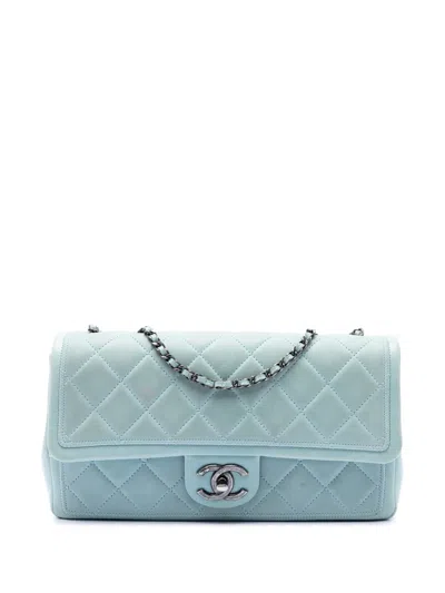Pre-owned Chanel 2014-2015 Cc Quilted Calfskin Single Flap Shoulder Bag In Blue