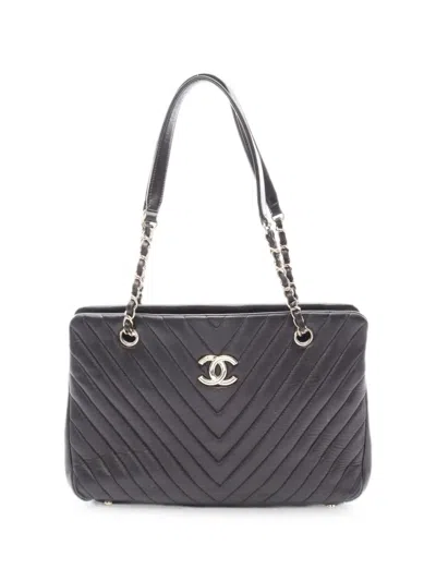 Chanel 2014-2015 Chevron V-stitch Tote Bag In Black