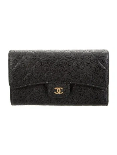 Pre-owned Chanel 2014-2015 Classic Trifold Wallet In Black