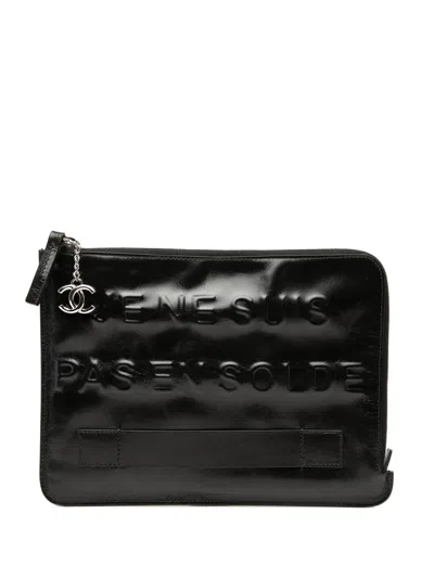 Pre-owned Chanel 2014-2015 Distressed Calfskin Je Ne Suis Pas En Solde Clutch Bag In Black