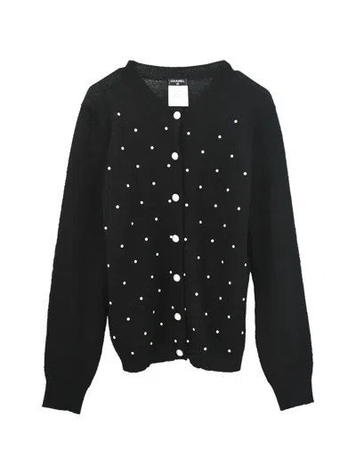 Pre-owned Chanel 2014-2015 Faux-pearl Embellished Cardigan In Black