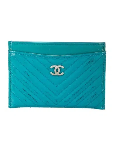 Pre-owned Chanel 2014-2015 Interlocking Cc Logo Card Holder In Blue