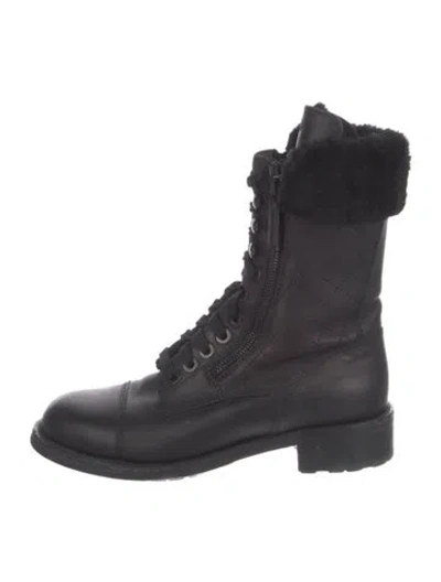 Pre-owned Chanel 2014-2015 Interlocking Cc Logo Combat Boots In Black