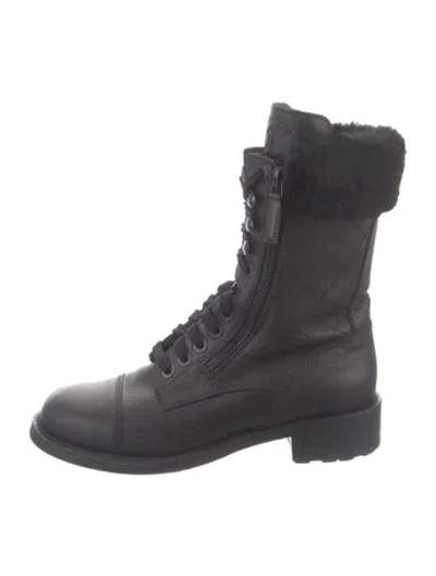 Pre-owned Chanel 2014-2015 Interlocking Cc Logo Lace-up Boots In Black