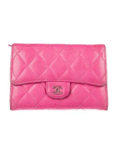 Pre-owned Chanel 2014-2015 Interlocking Cc Logo Trifold Wallet In Pink