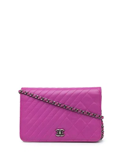 Pre-owned Chanel 2014-2015 Lambskin Coco Boy Wallet On Chain Crossbody Bag In Purple