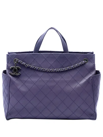 Pre-owned Chanel 2014-2015 Large Cc Quilted Calfskin Pocket Tote Satchel In Purple