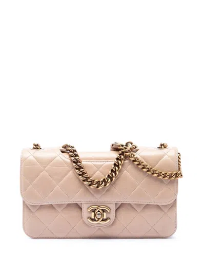 Pre-owned Chanel 2014-2015 Medium Quilted Aged Calfskin Perfect Edge Flap Satchel In Neutrals