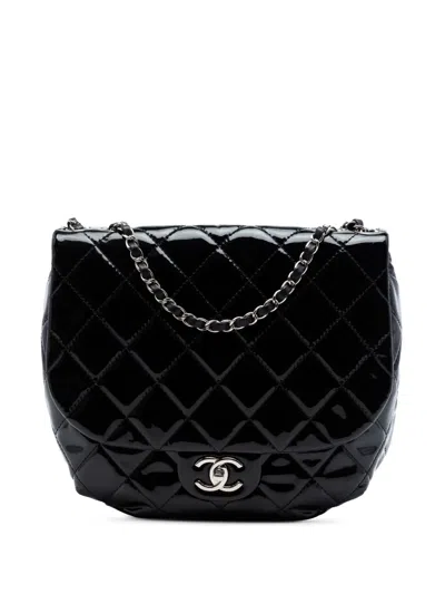Pre-owned Chanel 2014-2015 Medium Quilted Patent Bubble Cc Flap Crossbody Bag In Black