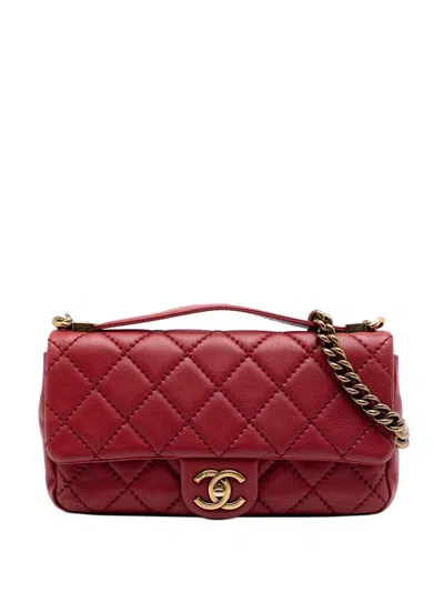Pre-owned Chanel 2014-2015 Medium Stitched Calfskin Urban Day Flap Satchel In Red