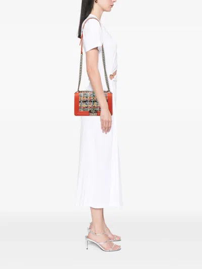 Pre-owned Chanel 2014-2015 Medium Tweed And Lambskin Boy Flap Crossbody Bag In Orange
