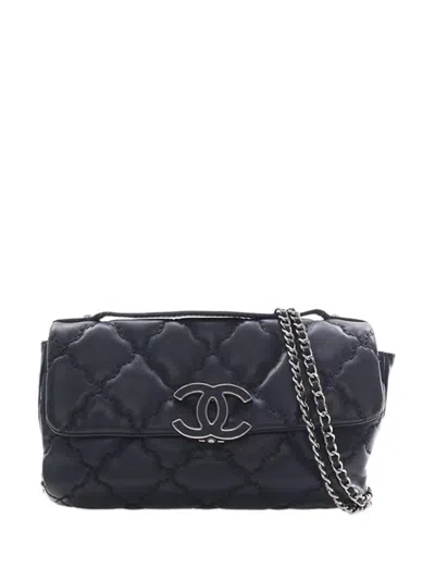Pre-owned Chanel 2014-2015 Mini Lambskin Double Stitch Hamptons Flap Satchel In Black