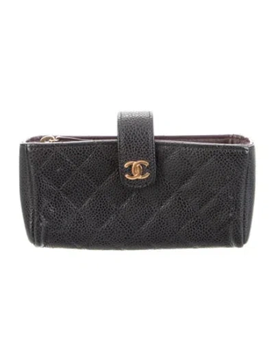 Pre-owned Chanel 2014-2015 Mini Phone Holder Wallet In Black