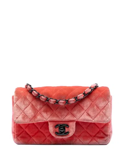 Pre-owned Chanel 2014-2015 Mini Rectangular Classic Velvet Single Flap Crossbody Bag In Orange