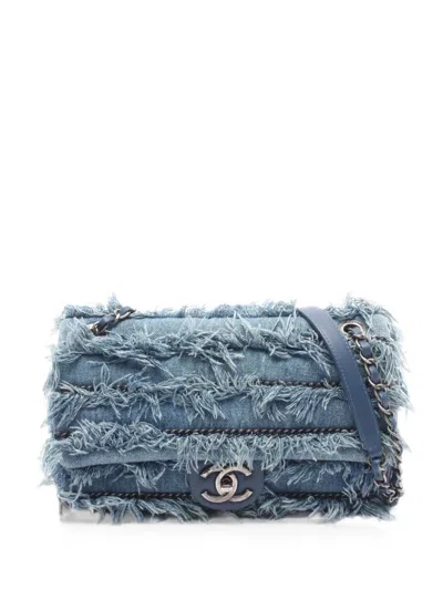Pre-owned Chanel 2014-2015 Paris-dubai Denim Fringe Flap Shoulder Bag In Blue