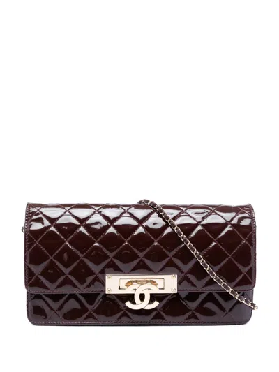 Pre-owned Chanel 2014-2015 Quilted Patent Golden Class East West Wallet On Chain Crossbody Bag In Red