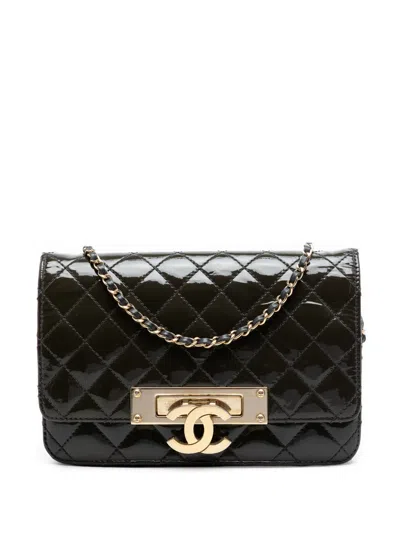 Pre-owned Chanel 2014-2015 Quilted Patent Golden Class Wallet On Chain Crossbody Bag In Black